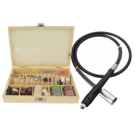 Hardin HD-100RA-KIT 100 Piece All-Purpose Universal Rotary Accessory Kit in Wooden Box with Flexible Drill Drive Shaft